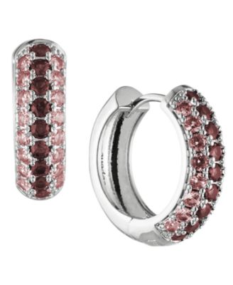 Bonheur Jewelry Addison Pink Red Crystal Mini Hoop Earrings - Rhodium Plated Brass