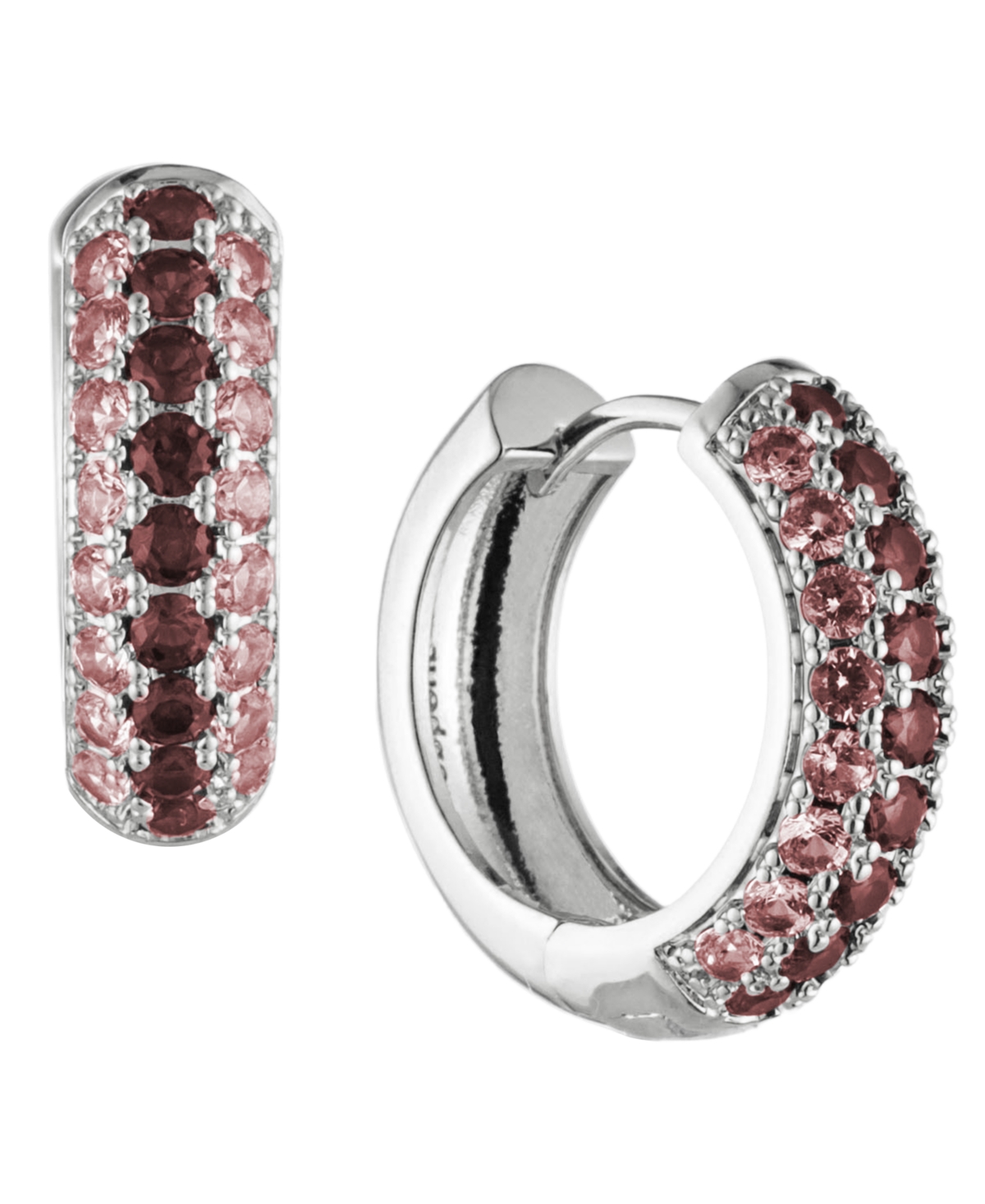 Bonheur Jewelry Addison Pink Red Crystal Mini Hoop Earrings In Rhodium Plated Brass