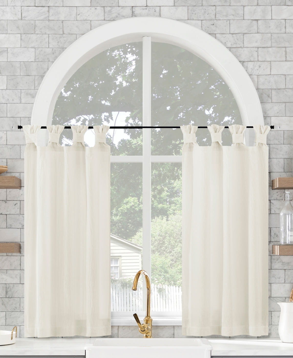 Archaeo Washed Twist Tab Cafe Curtain Pair, 52" X 36" In Ivory