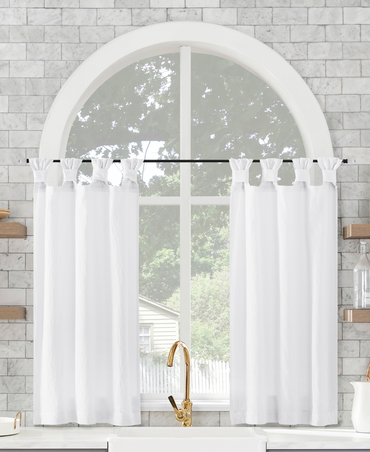 Archaeo Washed Twist Tab Cafe Curtain Pair, 52" X 36" In White