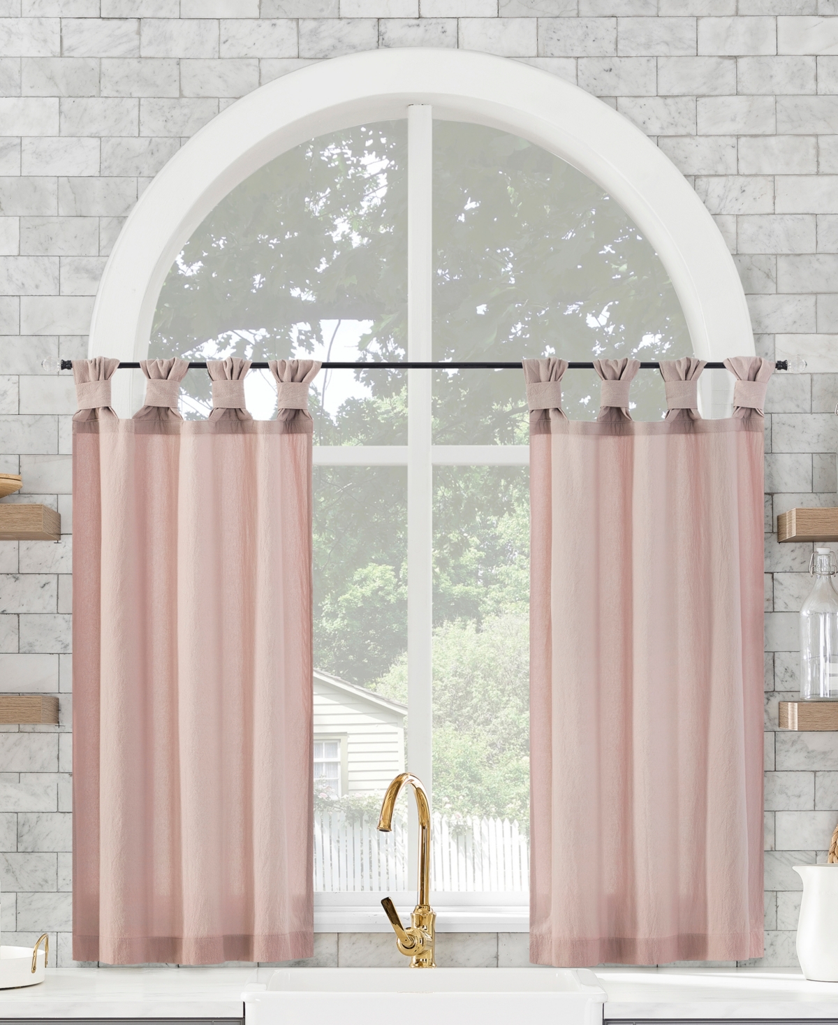 Archaeo Washed Twist Tab Cafe Curtain Pair, 52" X 45" In Rose Quartz
