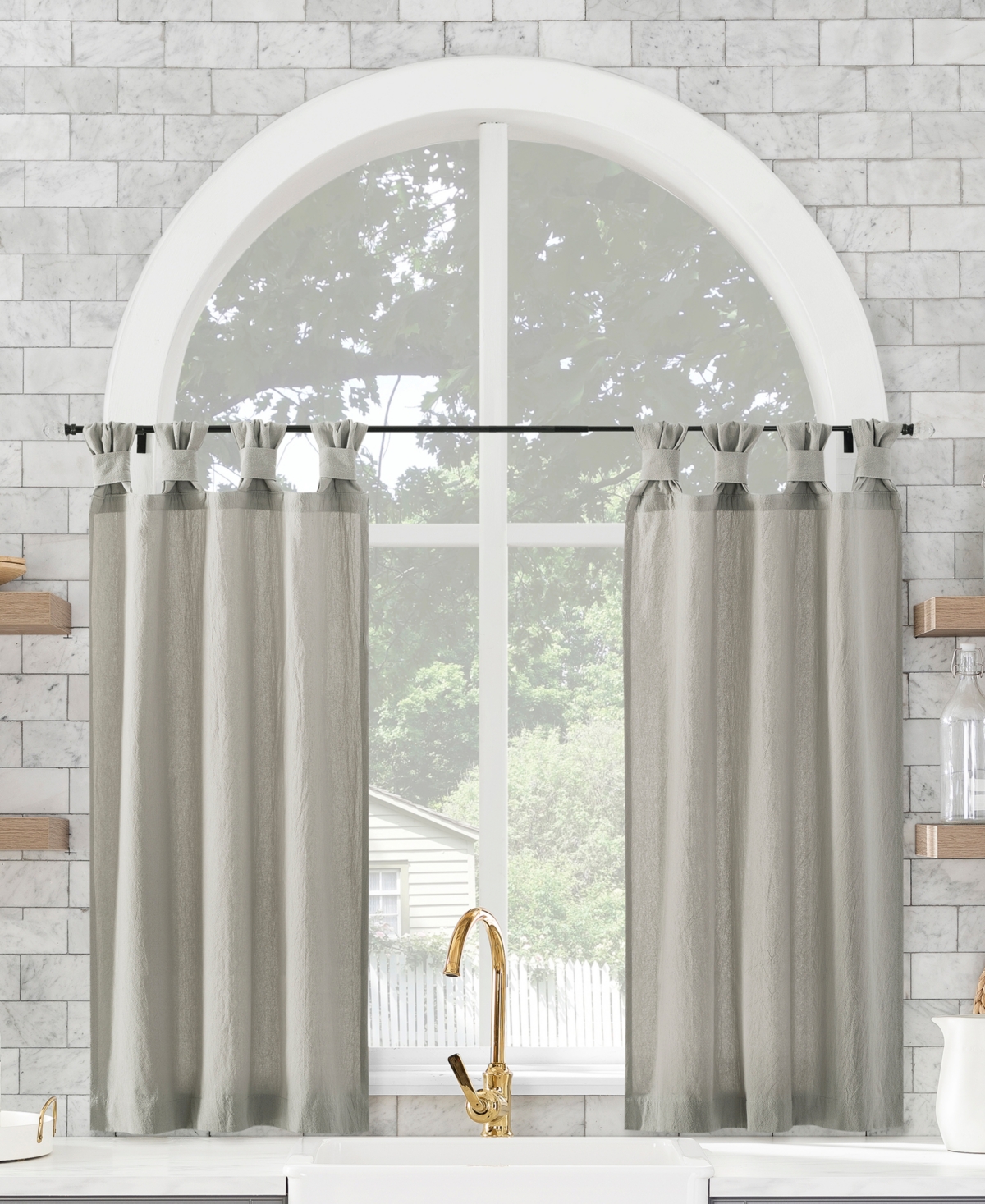 Archaeo Washed Twist Tab Cafe Curtain Pair, 52" X 45" In Silver-tone,gray