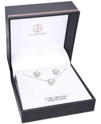 2-Pc. Set Cubic Zirconia Halo Pendant Necklace & Matching Stud Earrings in Sterling Silver, Created for Macy's
