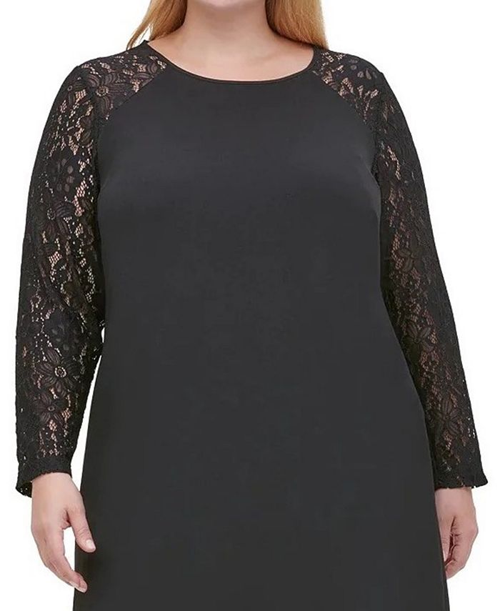 Tommy Hilfiger Women's Black Sheer Pleated Shift Dress - Plus Size