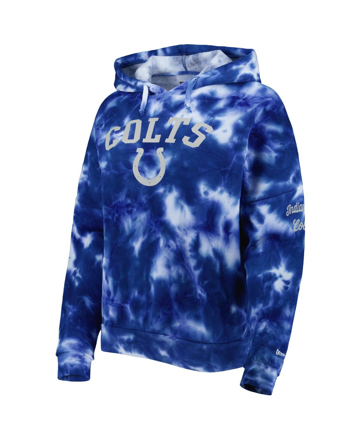 Shop New Era Women's  Royal Indianapolis Colts Cloud Dye Fleece Pullover Hoodie