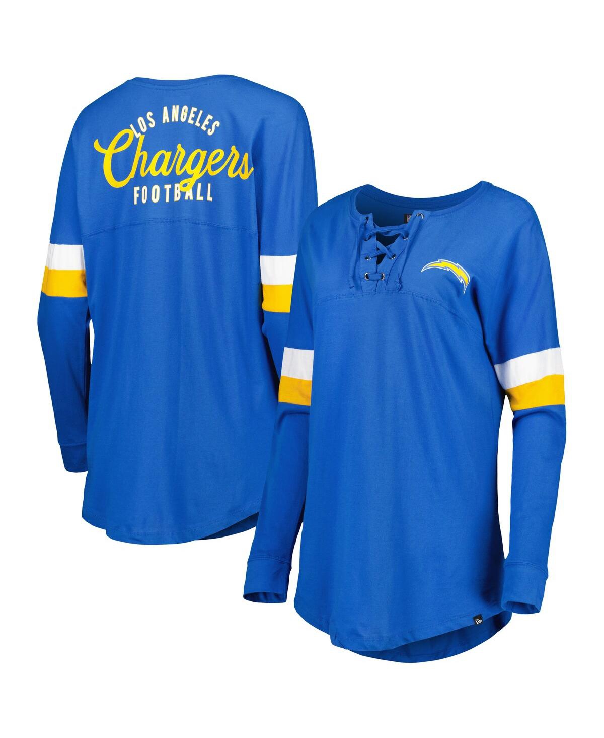 NEW ERA WOMEN'S NEW ERA POWDER BLUE LOS ANGELES CHARGERS ATHLETIC VARSITY LACE-UP LONG SLEEVE T-SHIRT 