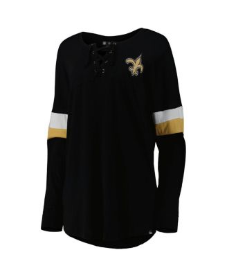Women's Black New Orleans Saints Athletic Varsity Lace-Up Long Sleeve T-shirt
