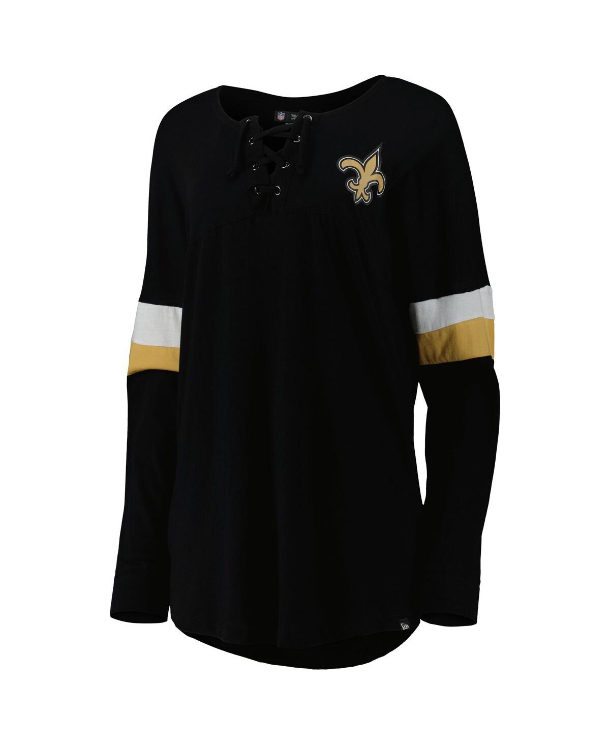 NEW ERA WOMEN'S NEW ERA BLACK NEW ORLEANS SAINTS ATHLETIC VARSITY LACE-UP LONG SLEEVE T-SHIRT 