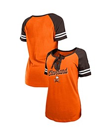 Women's Orange, Brown Cleveland Browns Legacy Lace-Up Raglan T-shirt
