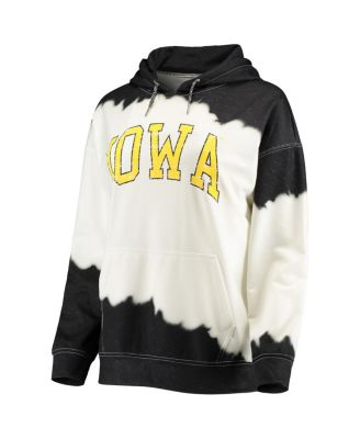 Women's White, Black Iowa Hawkeyes For the Fun Double Dip-Dyed Pullover Hoodie