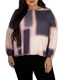Plus Size Pleated Print Top