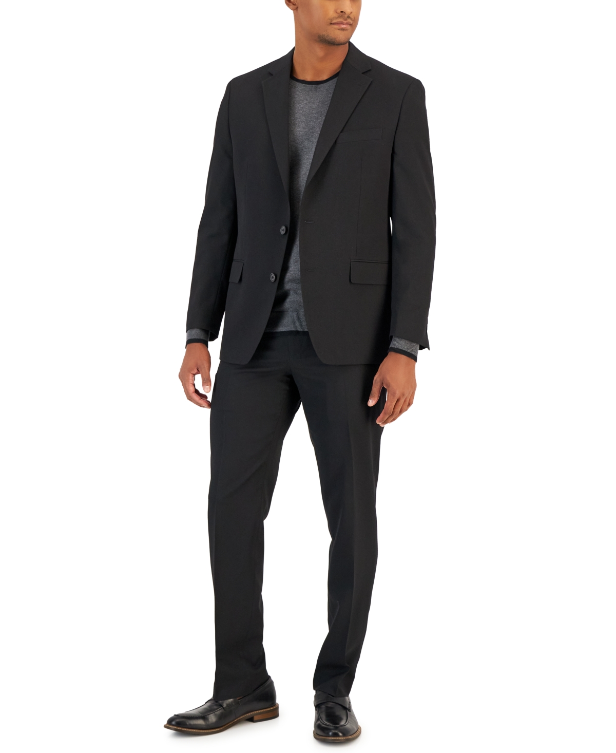 Men's Flex Plain Slim Fit Suits - Deep Black