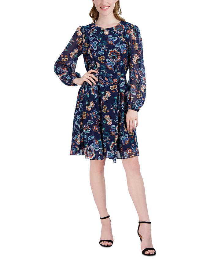 julia jordan Floral Print Long Sleeve Fit Flare Dress Macy s