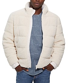 Men's Quilted Fleece Puffer Jacket with Removable Hood