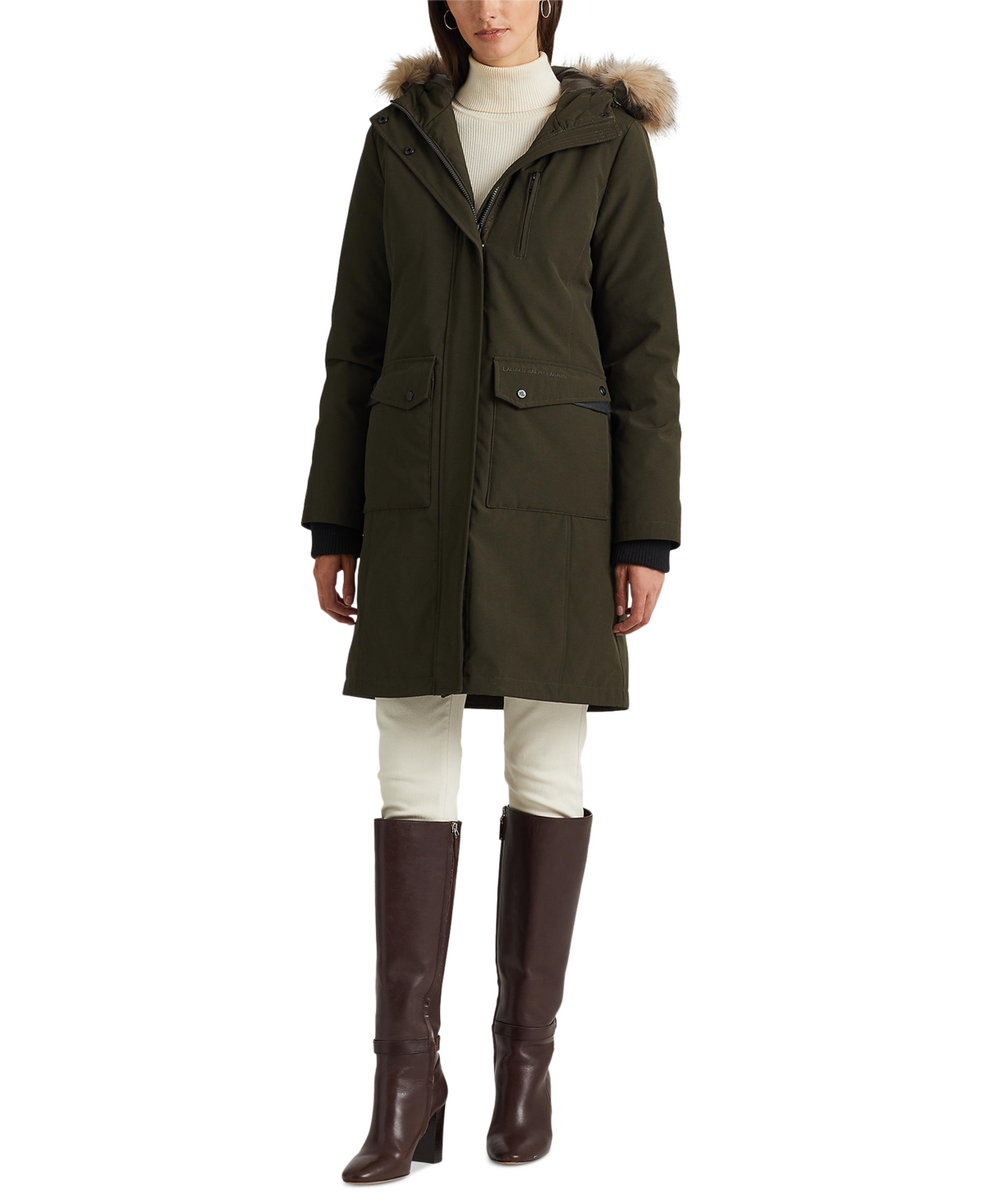 Ralph Lauren Women's Faux Fur Hooded Parka Coat, Created For Macy's In Loden