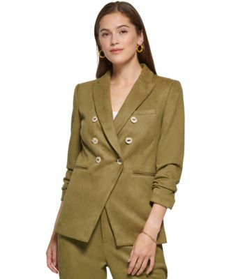 DKNY - Women's Faux-Suede Double-Breasted Ruched-Sleeve Jacket