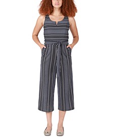 Women's Sleeveless Striped Cropped Belted Jumpsuit