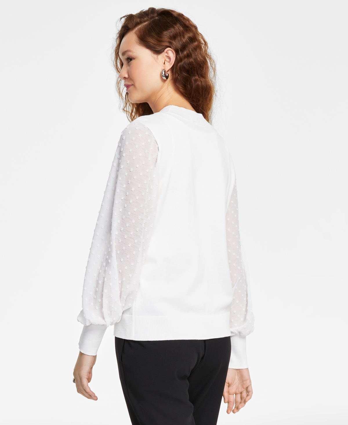 Shop Cece Women's Mock Neck Clip Dot Sheer Long Sleeve Sweater In Rich Black