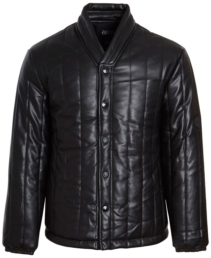 Native Youth Men s Classic Fit Quilted Faux Leather Puffer Jacket
