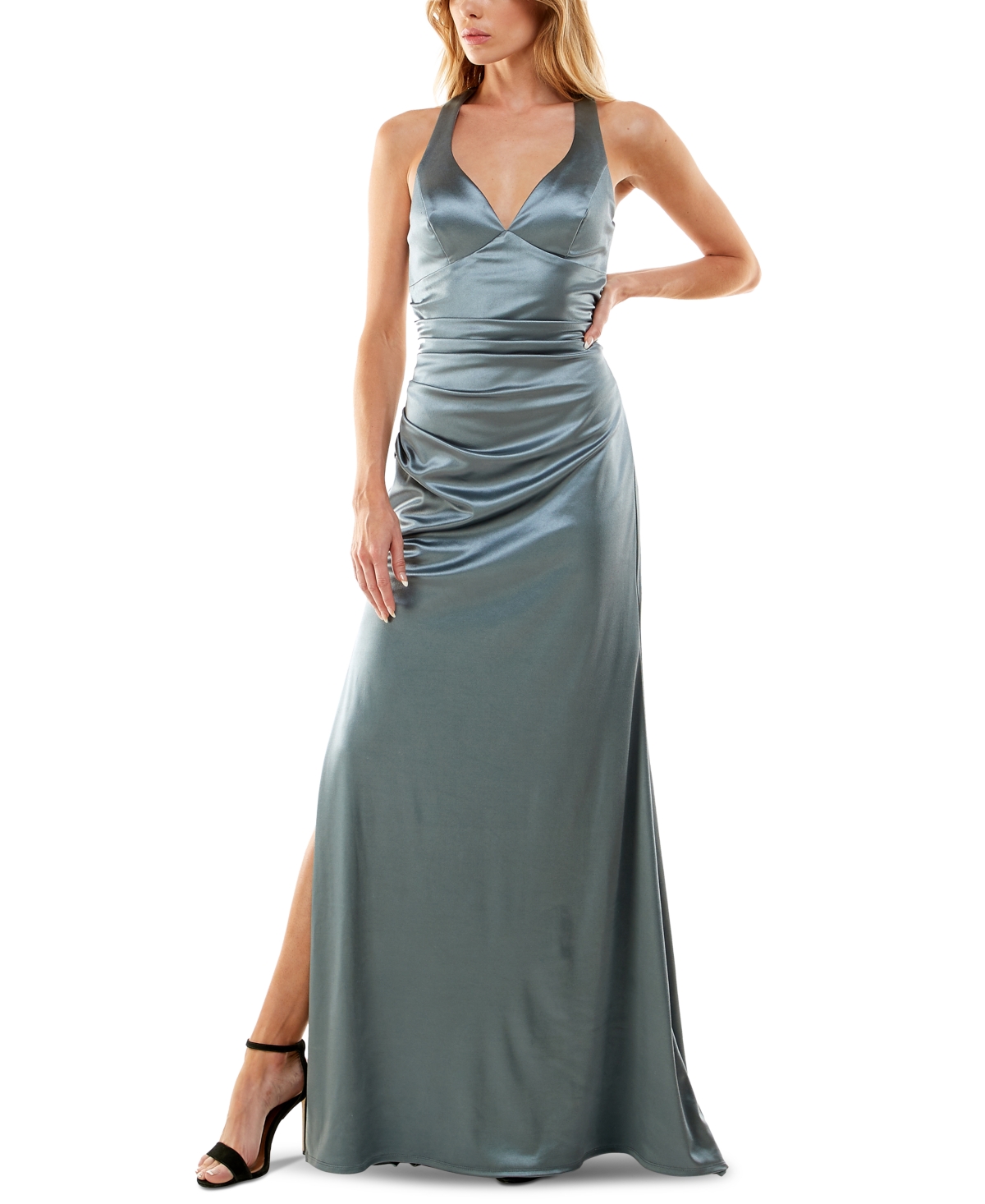 B Darlin Juniors' Strappy-Back Satin Gown, Created for Macy's