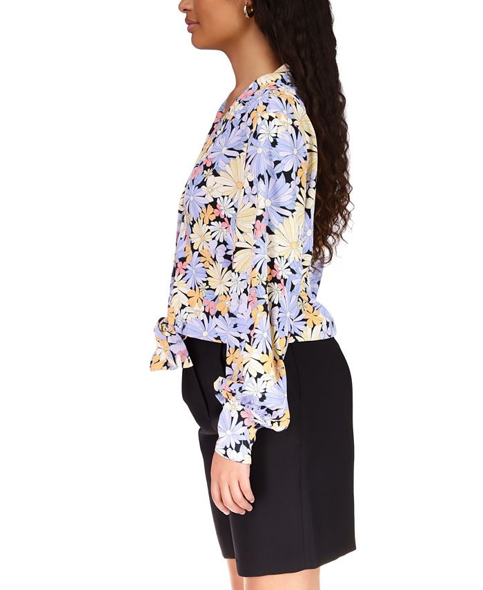 Sanctuary Womens Floral Tie Front V Neck Blouse Macys 