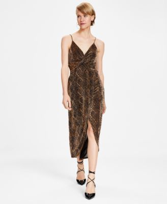 Bar III - Women's Twisted Glitter-Knit Faux-Wrap Dress