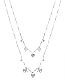 Cubic Zirconia Heart Charm "Mom" and Daughter Necklace Set with Extender (0.01, 0.12 ct. t.w.) in Fine Silver Plated