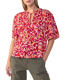 Women's Floral Cotton Flutter-Sleeve Top