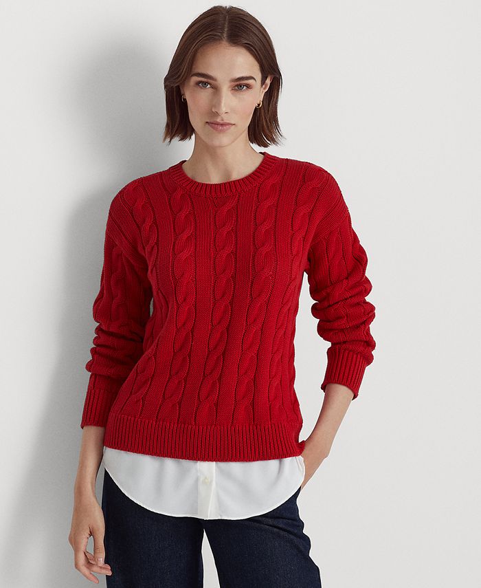 Lauren Ralph Lauren Women's Layered Cotton-Blend Cable-Knit Sweater - Macy's