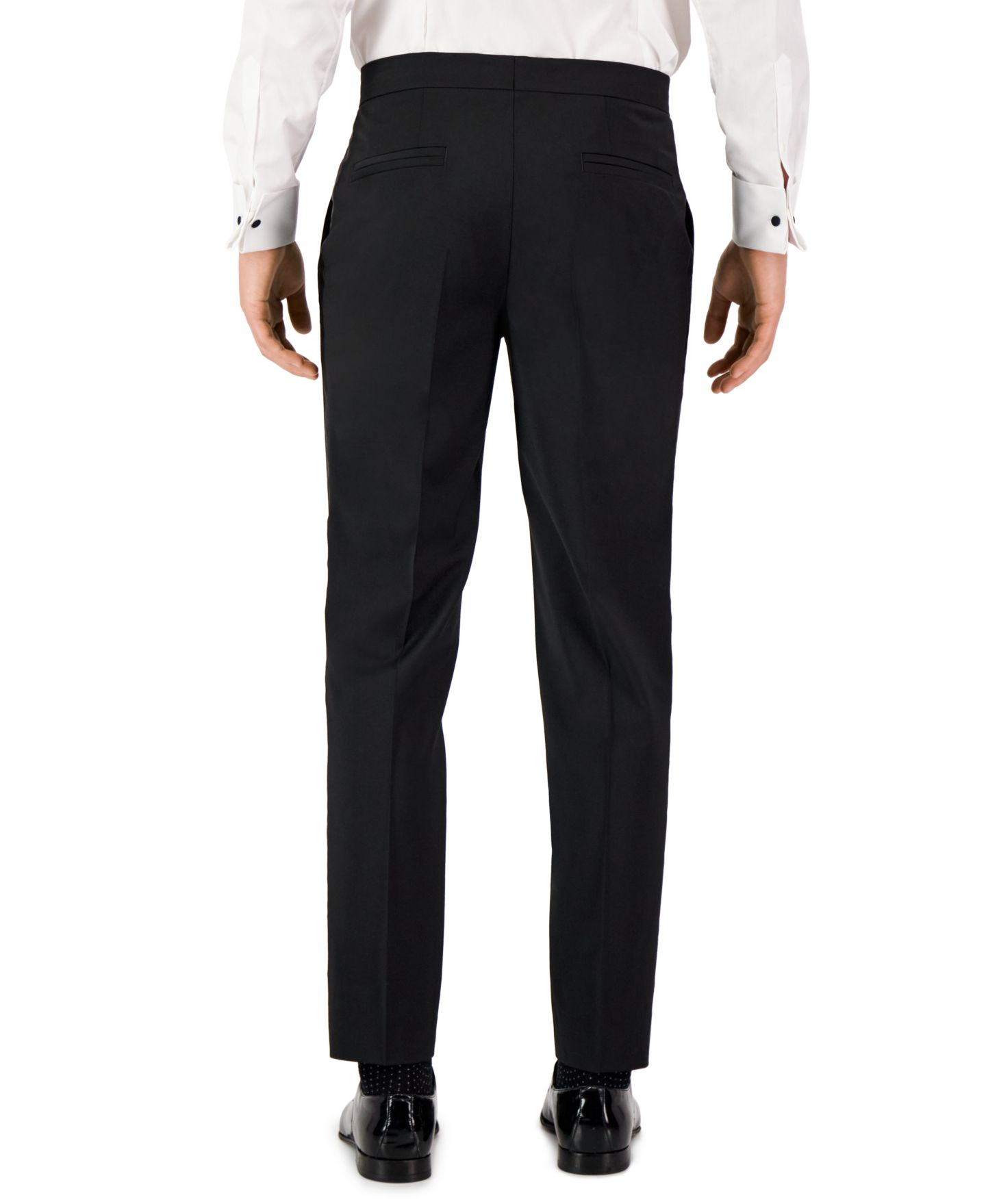 Мужские брюки Hugo Boss Men Unfinished Hem Modern-Fit Wool Blend Super Flex Stretch Tuxedo Pant, цвет: Чёрный — фото 2
