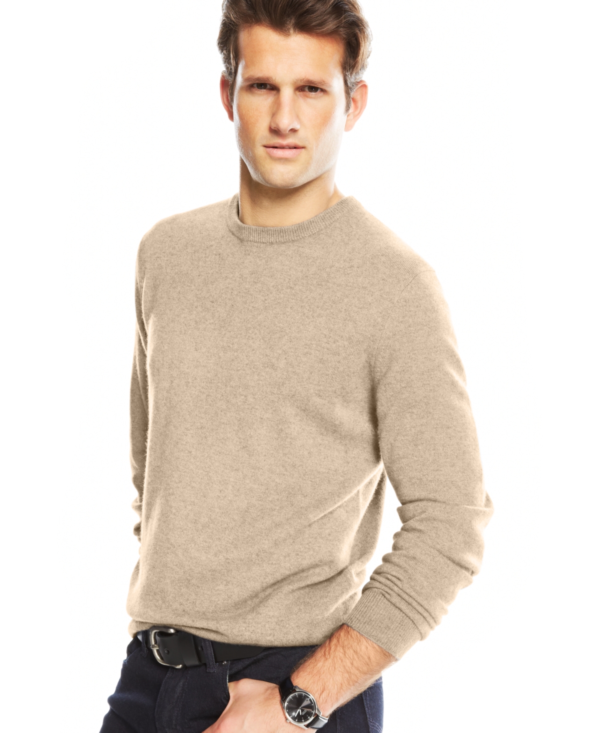 Cashmere Crew-Neck Sweater, Created for Macy's - Oatmeal Heather