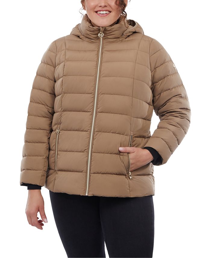 Michael Kors Women's Faux Fur Trim Quilted Nylon Packable Puffer Jacket - Blue - Casual Jackets