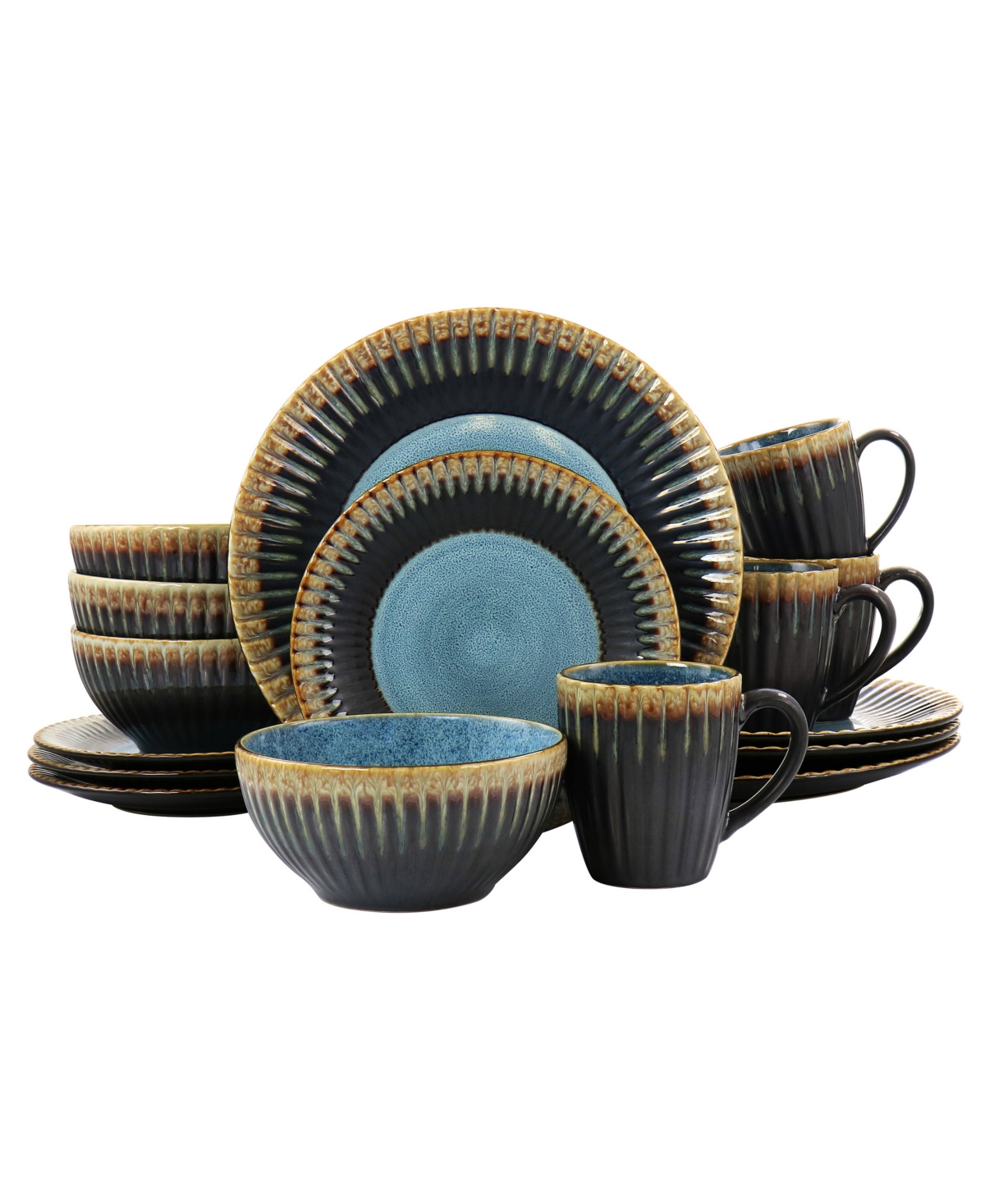 Reactive Glaze Isidora 16 Piece Round Stoneware Dinnerware Set, Service for 4 - Multi-Color