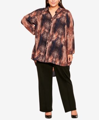 AVENUE Plus Size Perla Pleat Print High Low Shirt Top - Macy's
