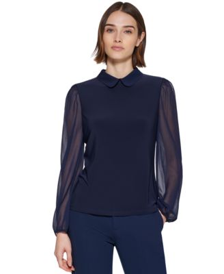 Tommy Hilfiger - Women's Mixed-Media Peter Pan-Collar Blouse
