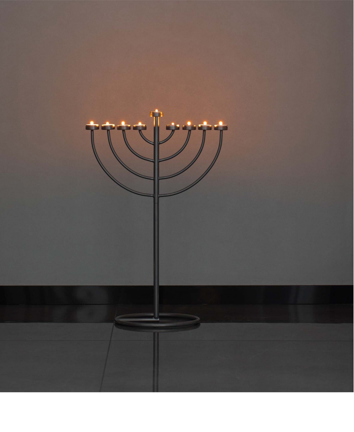 Modern 9 Branch Lighting Thin Pipe Hanukkah Menorah, Small