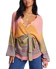 Juniors' Surf Check Belted Wrap Cardigan 