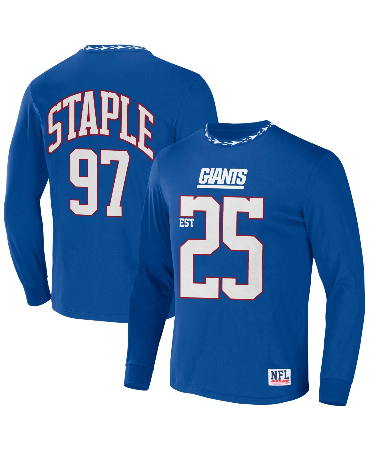 Nfl Properties Men's Nfl X Staple Blue New York Giants Core Long Sleeve Jersey Style T-shirt