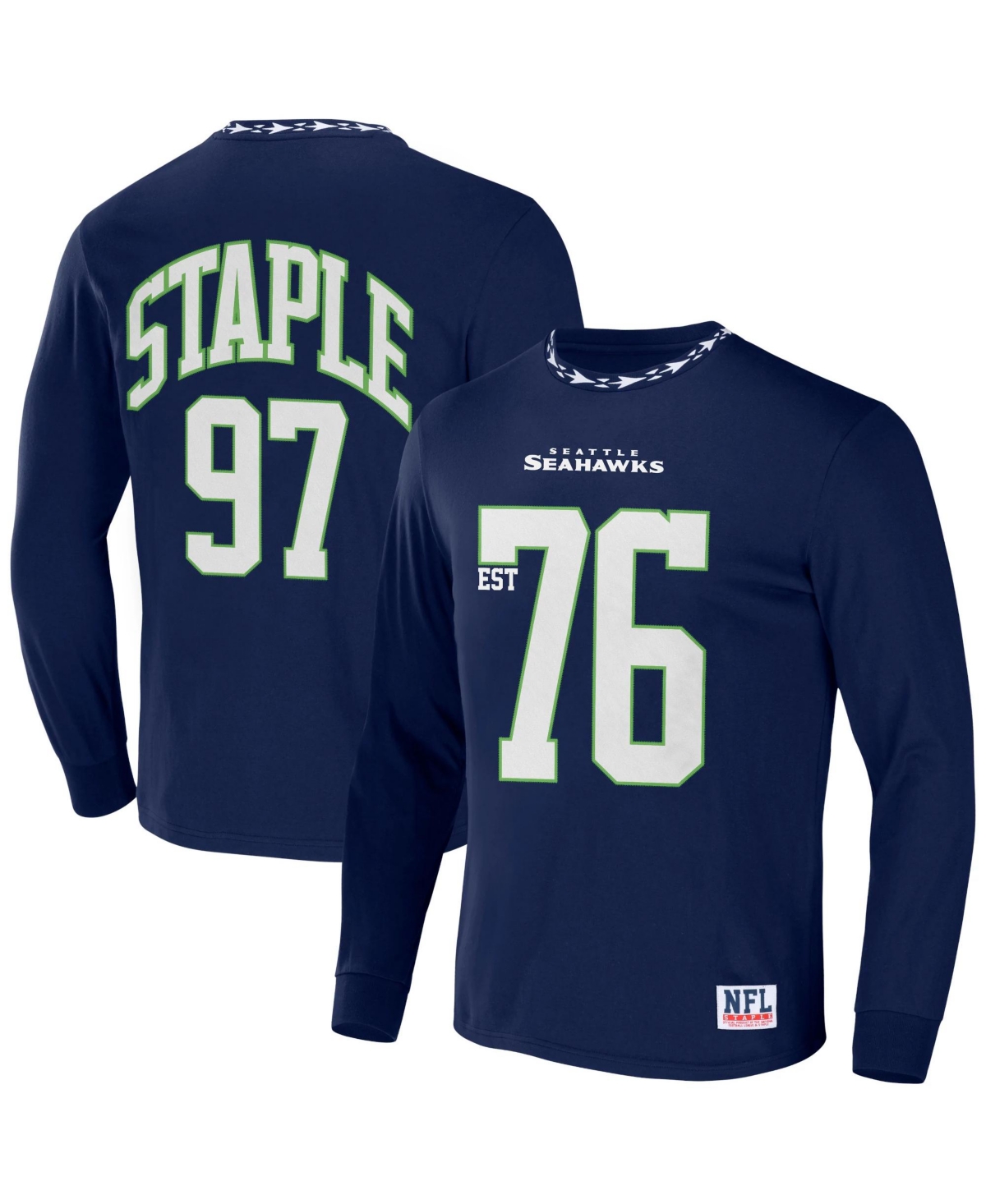 Nfl Properties Men's Nfl X Staple Navy Seattle Seahawks Core Long Sleeve Jersey Style T-shirt