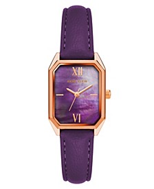 Women's Three-Hand Quartz Purple Genuine Leather Strap Watch, 24mm