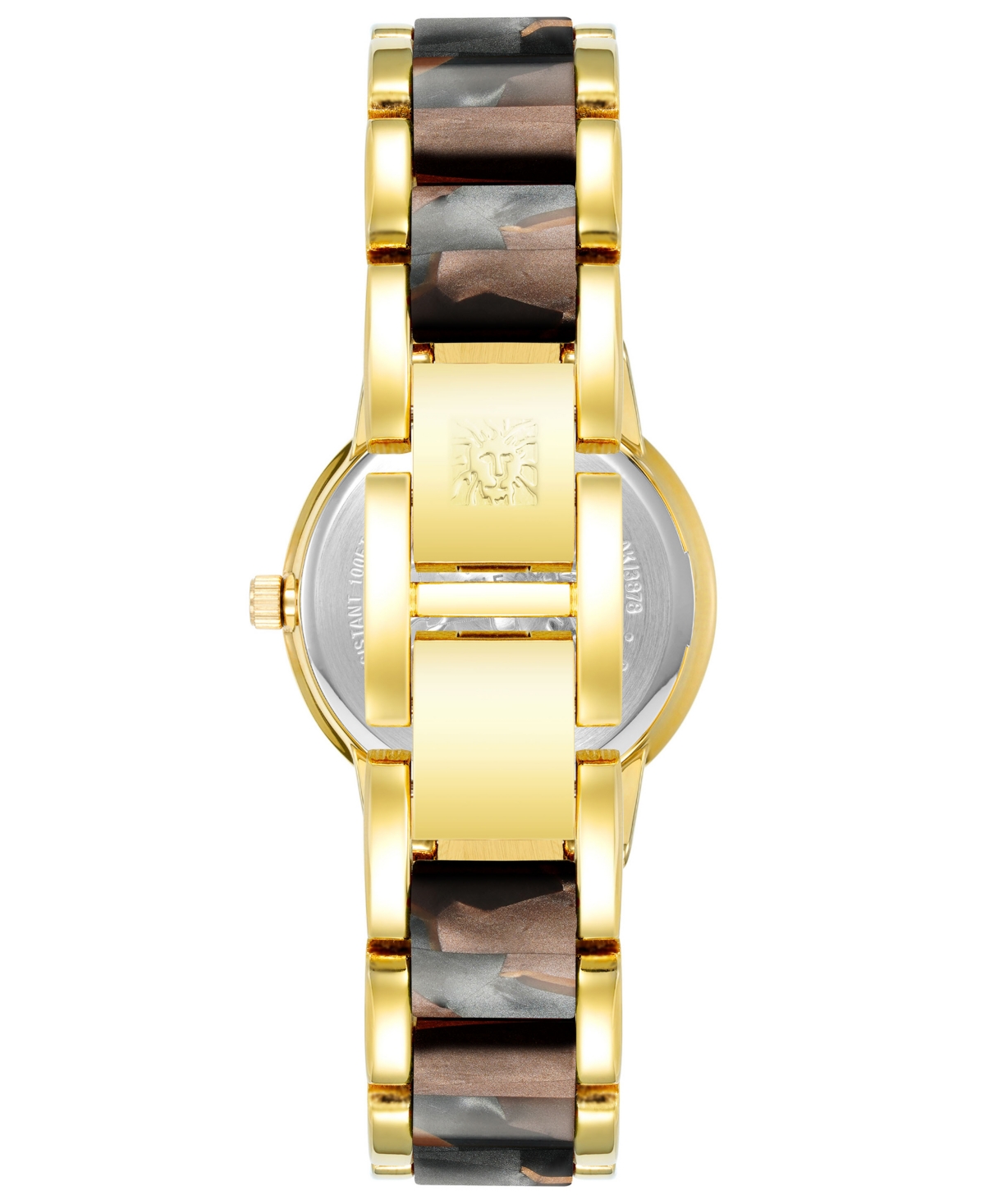 Anne Klein Women's Three-Hand Quartz Gold-Tone Alloy with Gray and Brown Resin Bracelet Watch, 32mm - Gold-Tone, Gray, Brown
