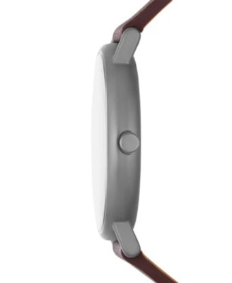 Women's Signatur Three-Hand Red Wood Leather Strap Watch, 40mm