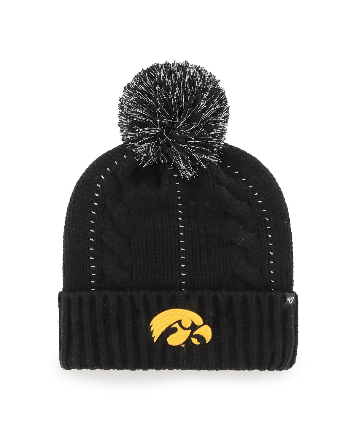 47 BRAND WOMEN'S '47 BLACK IOWA HAWKEYES BAUBLE CUFFED KNIT HAT WITH POM 