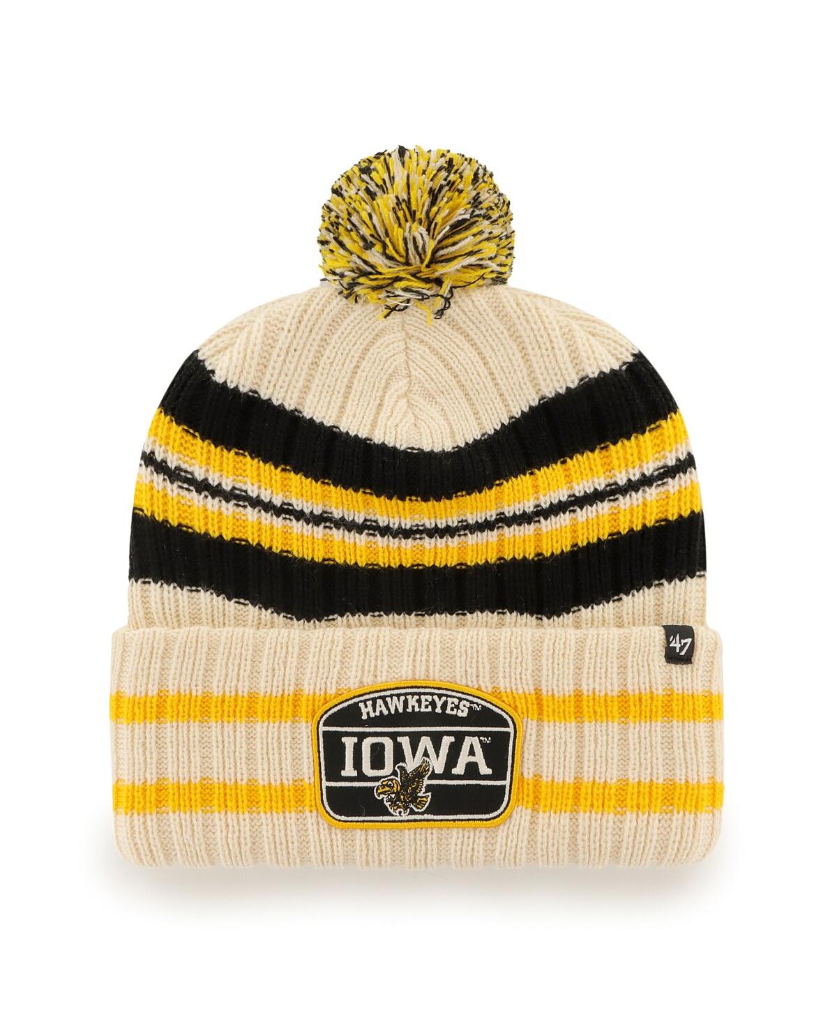 47 Brand Men's '47 Natural Iowa Hawkeyes Hone Patch Cuffed Knit Hat With Pom In Natural