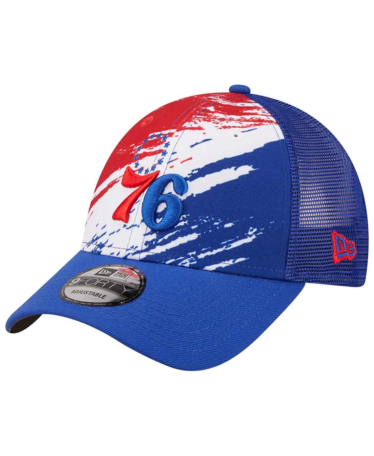 New Era Royal Philadelphia 76ers Marble 9forty Trucker Snapback Hat In Royal