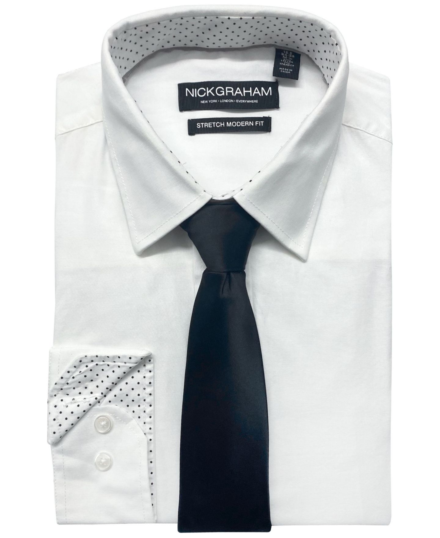 Мужские комплекты Nick Graham Modern-Fit Stretch Dress Shirt & Tonal Plaid Tie Set, цвет: Белый / Чёрный — фото 1