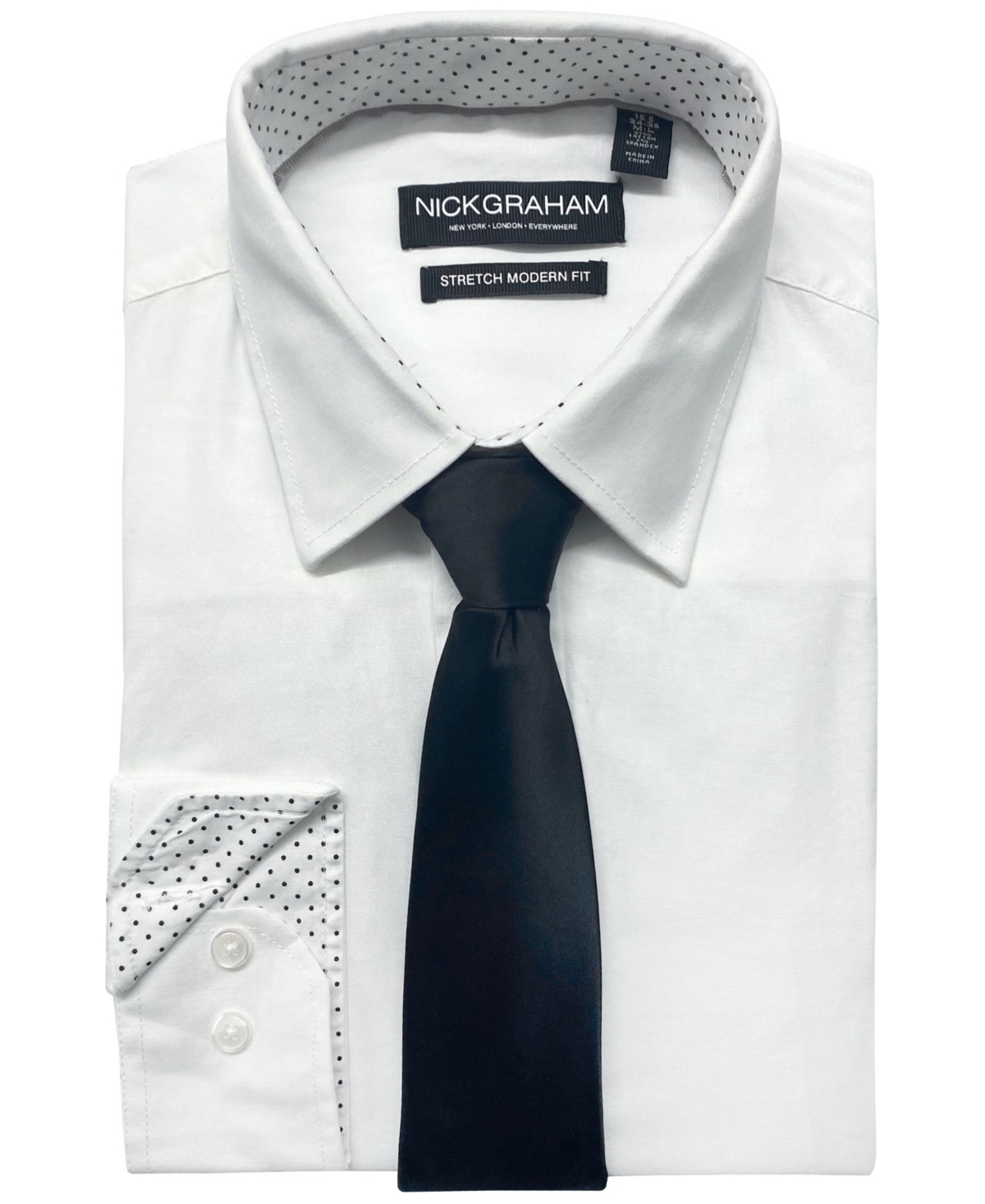 Men's Modern-Fit Stretch Dress Shirt & Tonal Plaid Tie Set - White/black