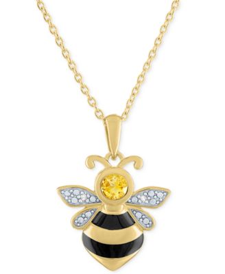 Macy's - Citrine (1/4 ct. t.w.) & Diamond Accent Bee Enamel Pendant Necklace in 14k Gold-Plated Sterling Silver, 16" + 2" extender