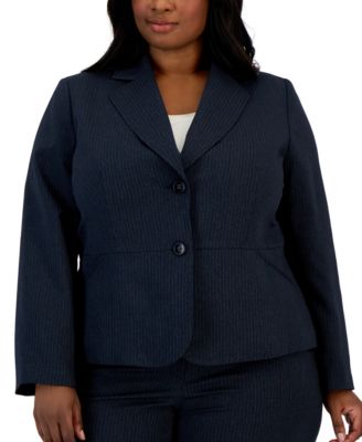 Plus Size Two-Button Pinstriped Pantsuit Set