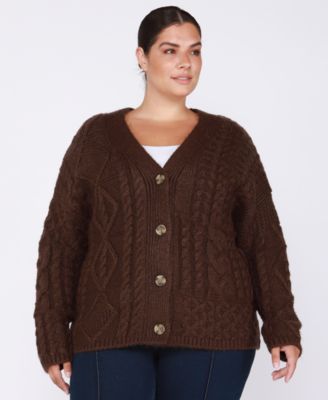 Black Tape - Trendy Plus Size Cable-Knit Cardigan